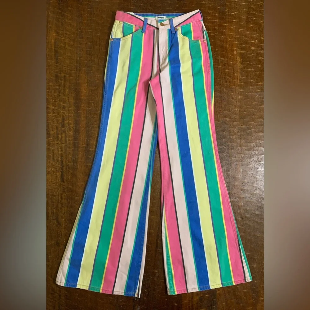 NWOT Free People x Wrangler Size 25x32 Wanderer 622 Rainbow Pop High Rise Jeans - Picture 8 of 16